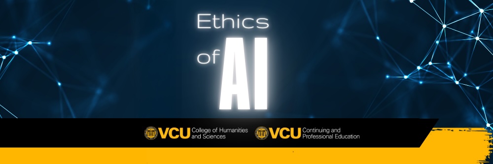 graphical image of AI title Ethics of AI