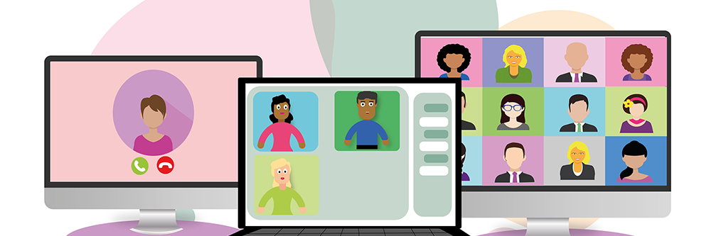 Illustrations of people doing video conferencing